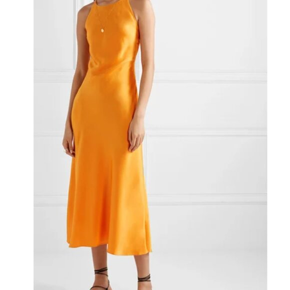 ROSETTA GETTY Cross-back Satin Slip Dress In Orange